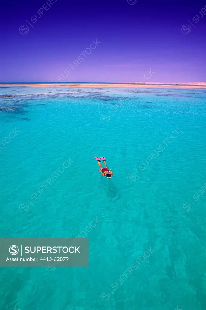 Swimmer in the lagoon of the Tiran island Sinai Red Sea