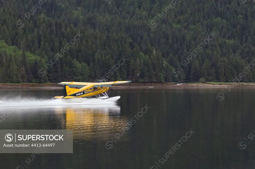 Take off a seaplane Khutzeymateen British ColumbiaCanada