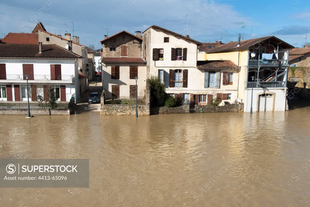 Flooded houses during winter storm Landes France