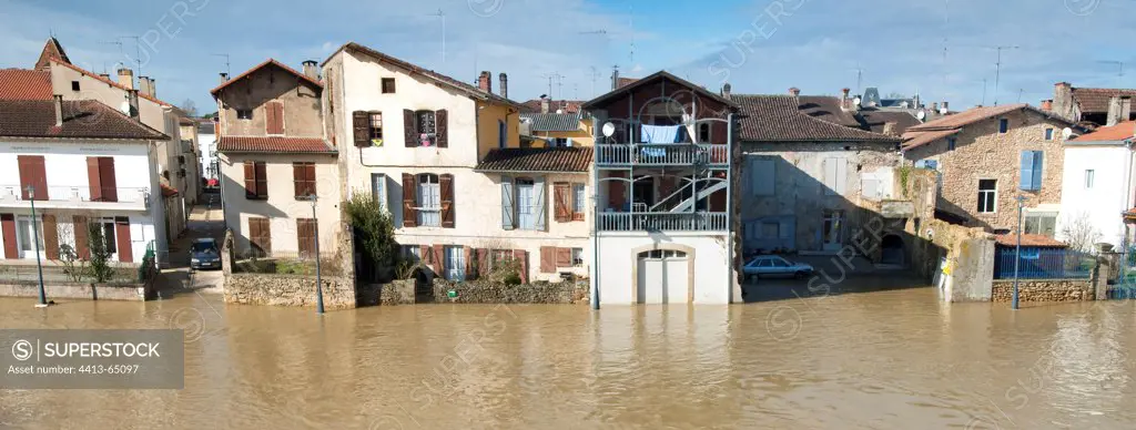 Flooded houses during winter storm Landes France