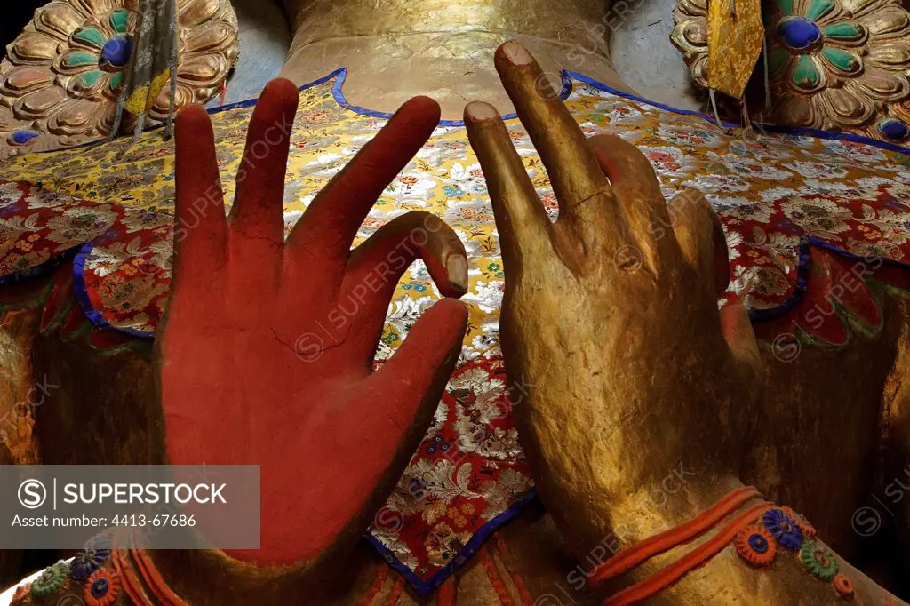 Hands of a statue of Maitreya Buddha Basgo Ladakh India