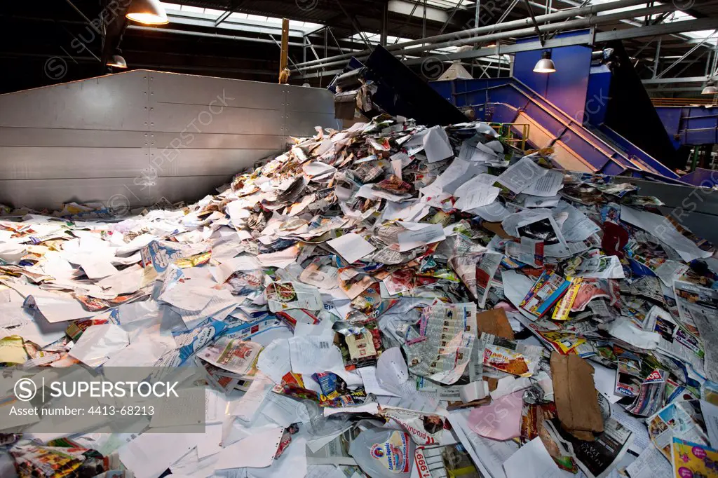 Paper and cardboard waste in a recycling station