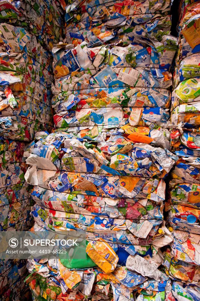 Plastic and cardboard waste in a recycling station