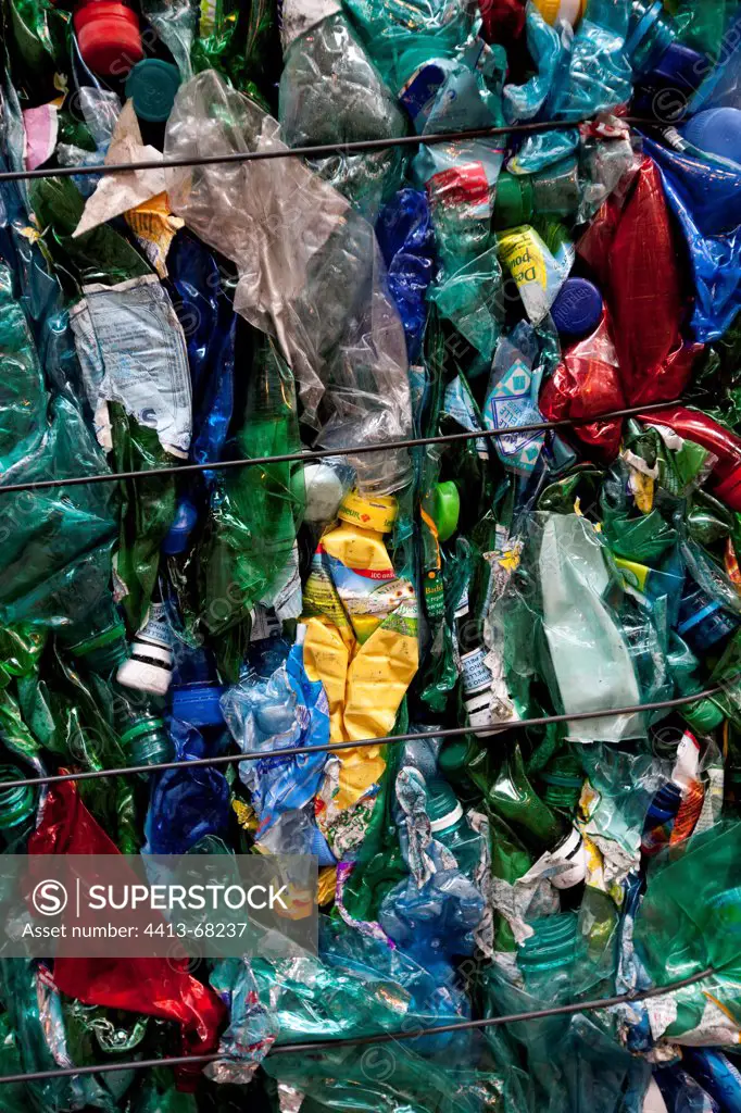 Detail of a bundle of recycled plastic waste Metz France