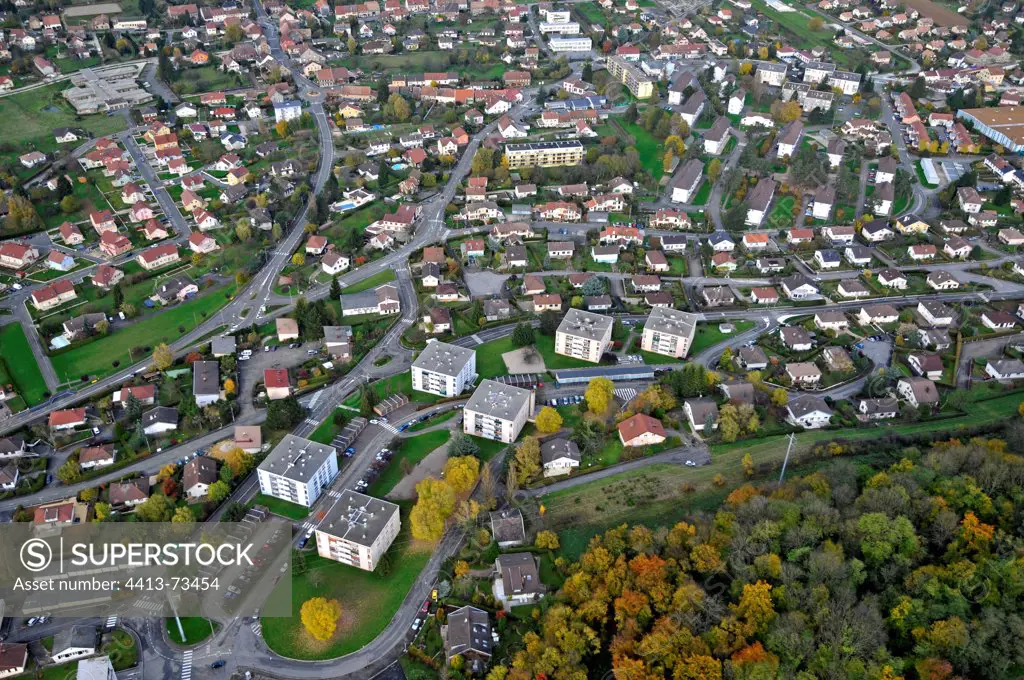 Aerial view of the town of Grand Charmont Doubs France