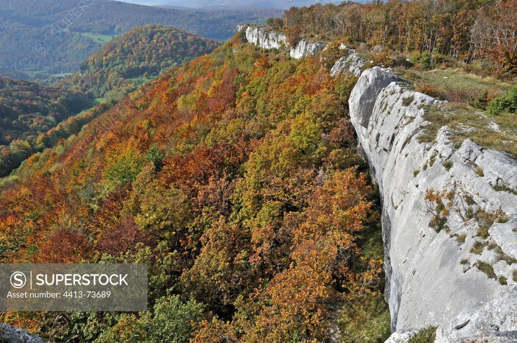 Cret-des-roches Natural Reserve in autumn Doubs France