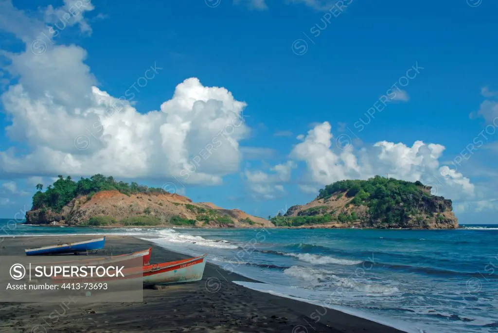 Boats on beach sand Sainte-Marie Martinique