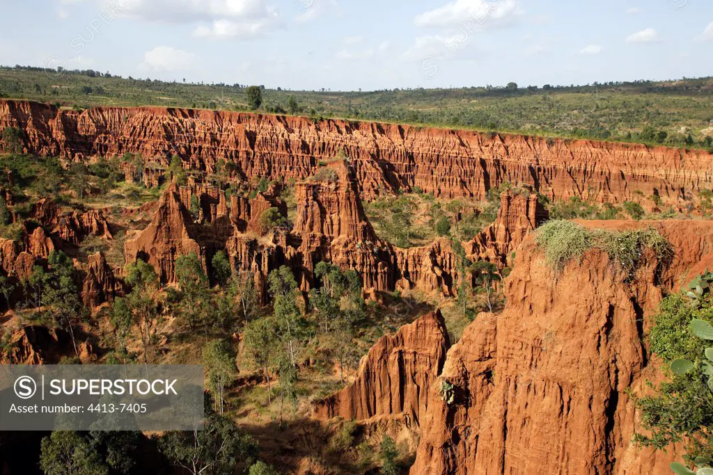 Cliffs resulting from the red marl erosion Konso Ethiopia