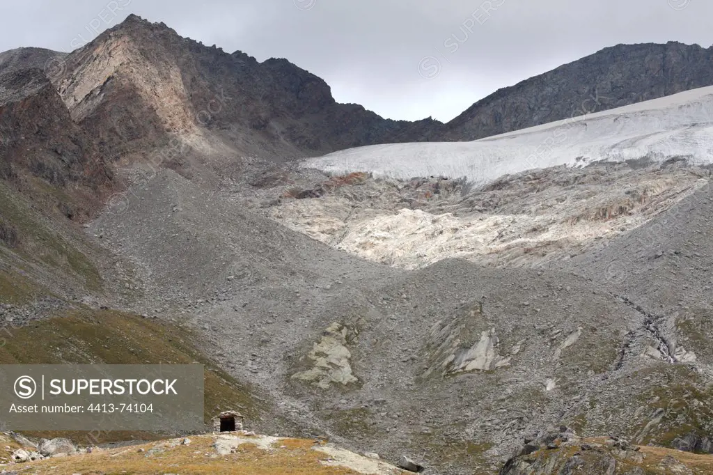 Talus scree and glacier National Park Gran Paradiso Italy