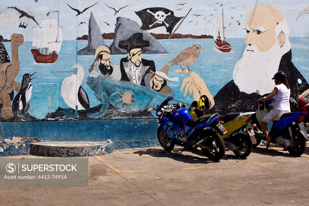 Mural with Darwin on Santa Cruz Island