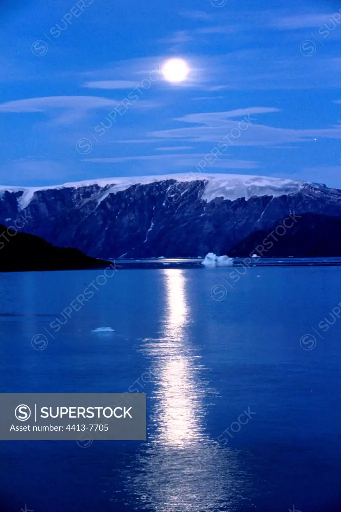 Moonrise on a Greenlandic fjord Greenland