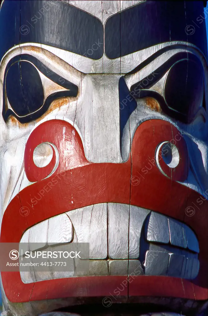 Sculpture of a totem Haida Islands of the Queen Charlotte Canada