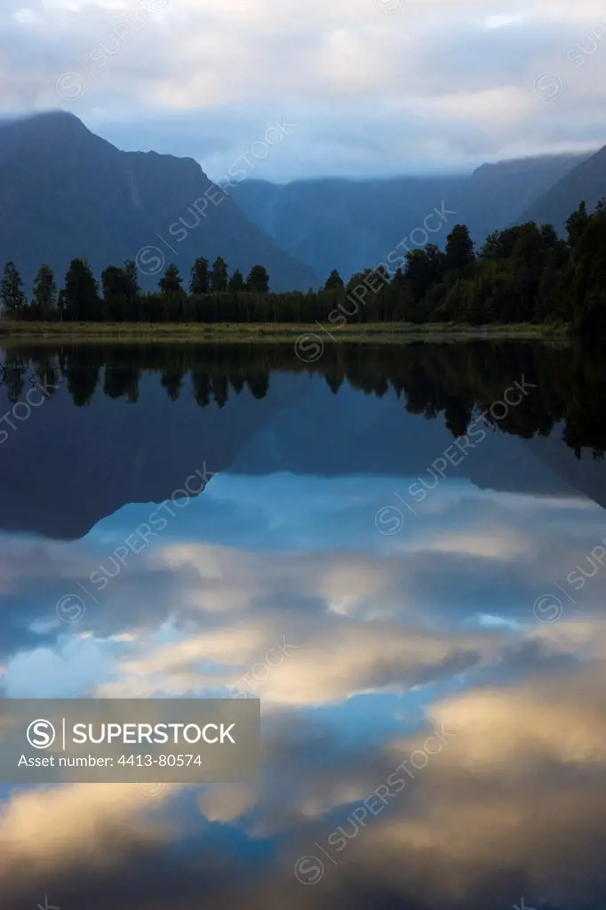 Lake Matheson at dawn Southern Alps New Zealand