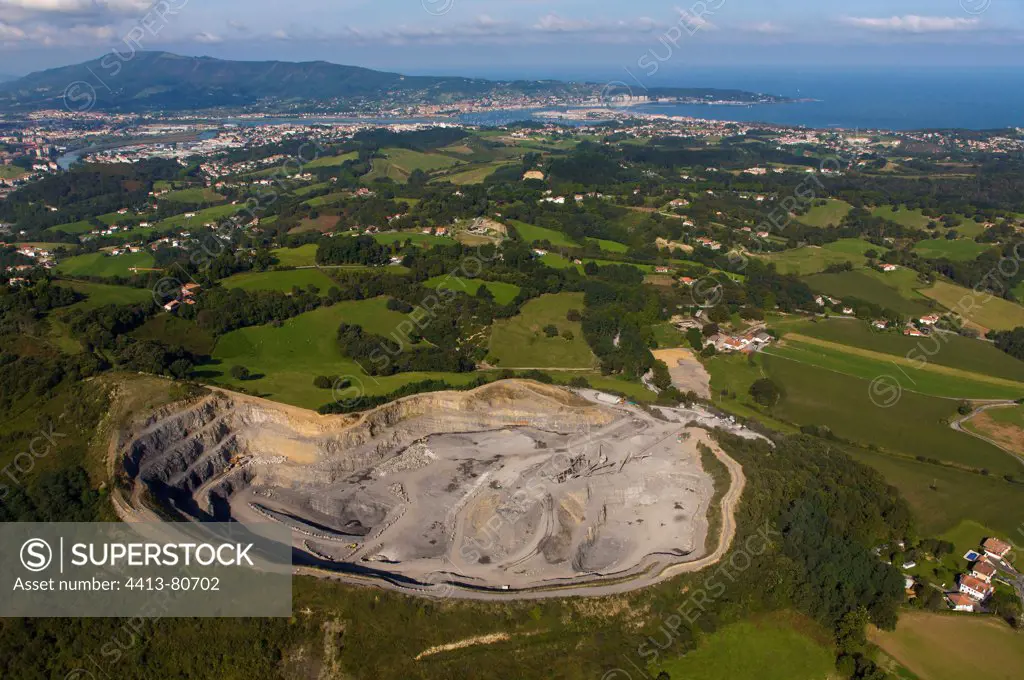 Aerial view of a quarry in the Pays Basque France
