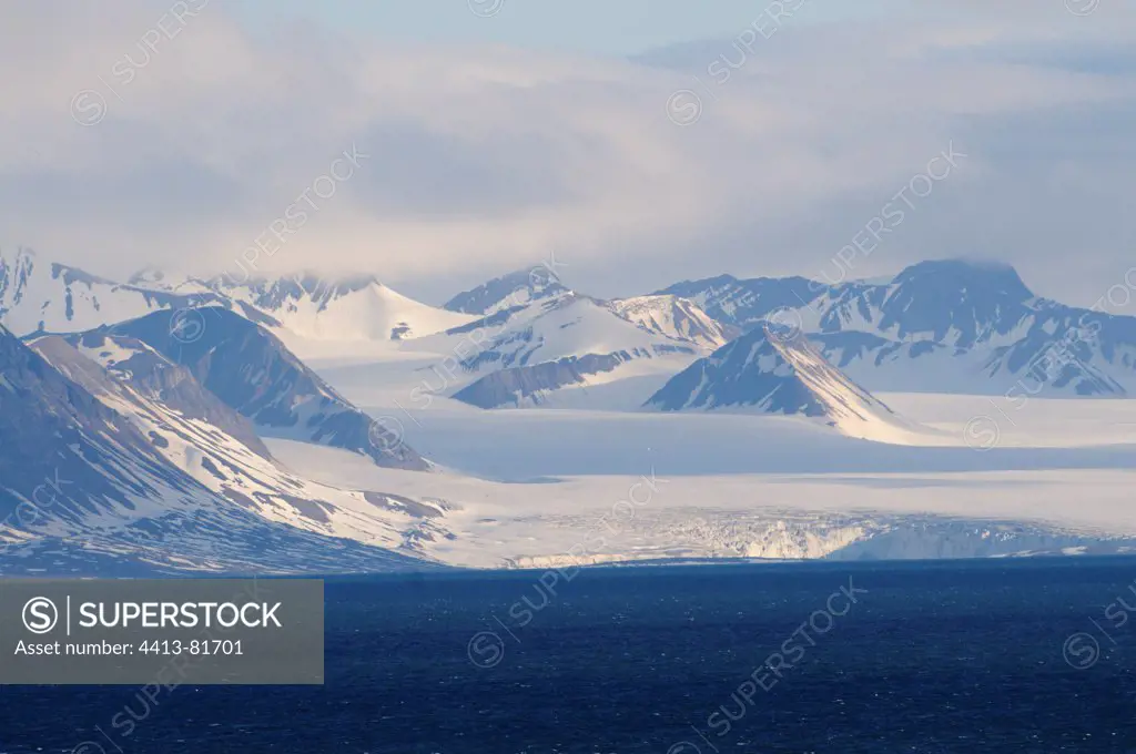 Adventalen fjord and flat glacier Longyearbyen Spitsbergen