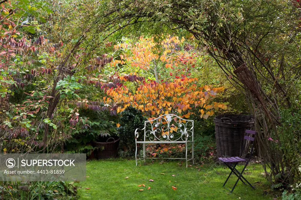 Rest place in a garden in autumn