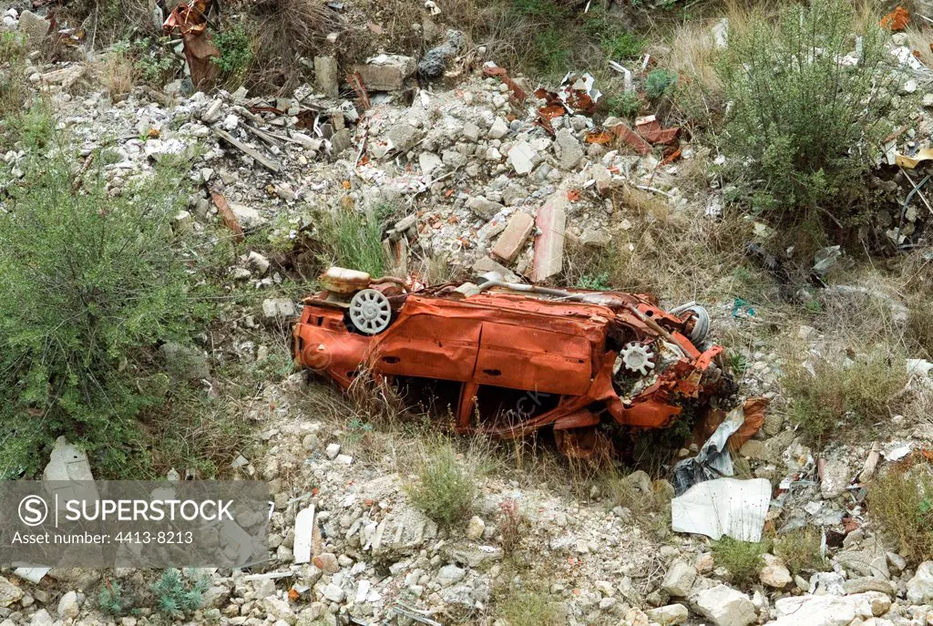 Carcass of car in a discharge Gard France