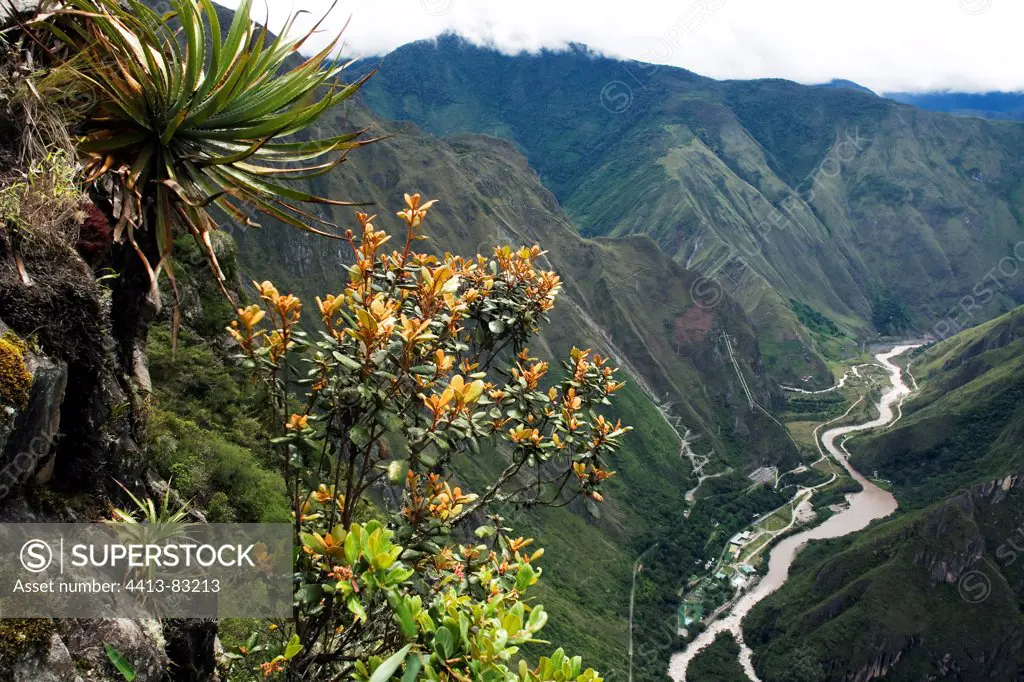 View of the Urubamba River canyon Machu Pichu Peru