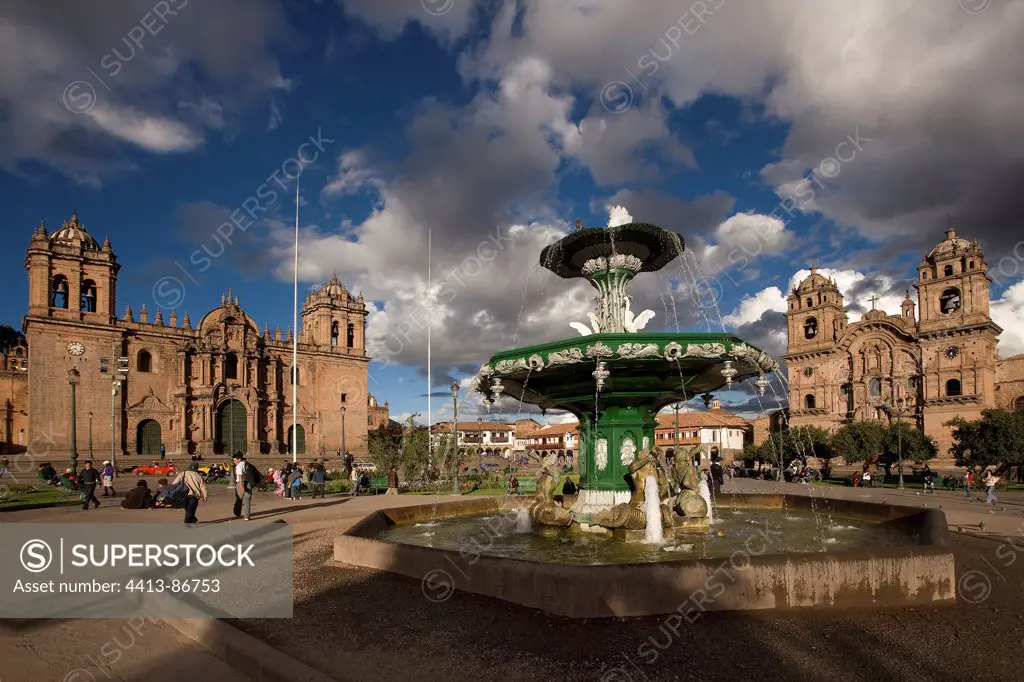 Church and Cathedral on the central square of Cuzco Peru