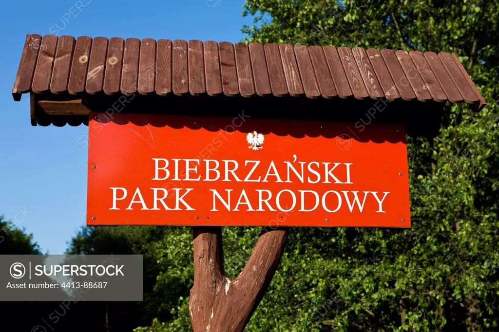 Entrance sign to the Biebrzanski National Park Poland