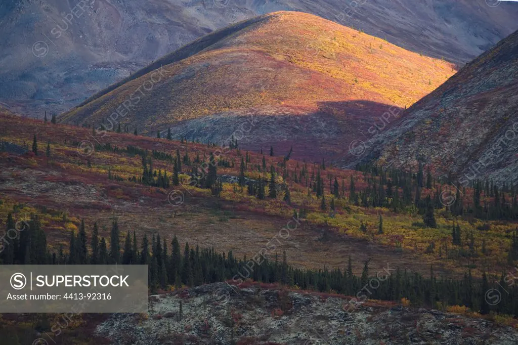 Fall colors in mountains along the Dempster Highway