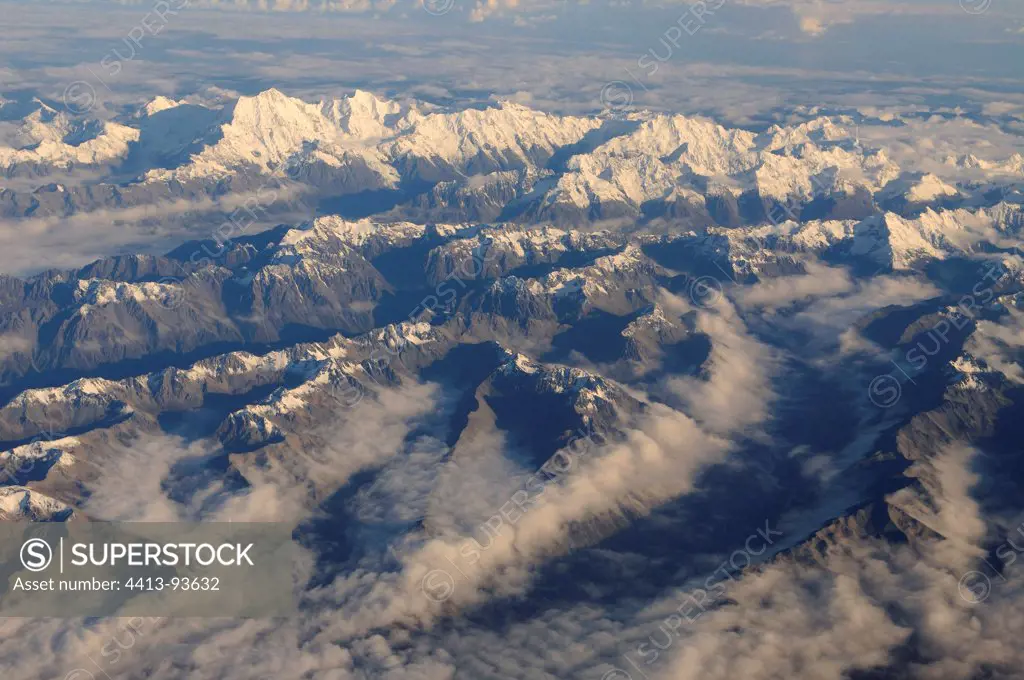 Aerial view of Mount Cook Southern Alps New Zealand