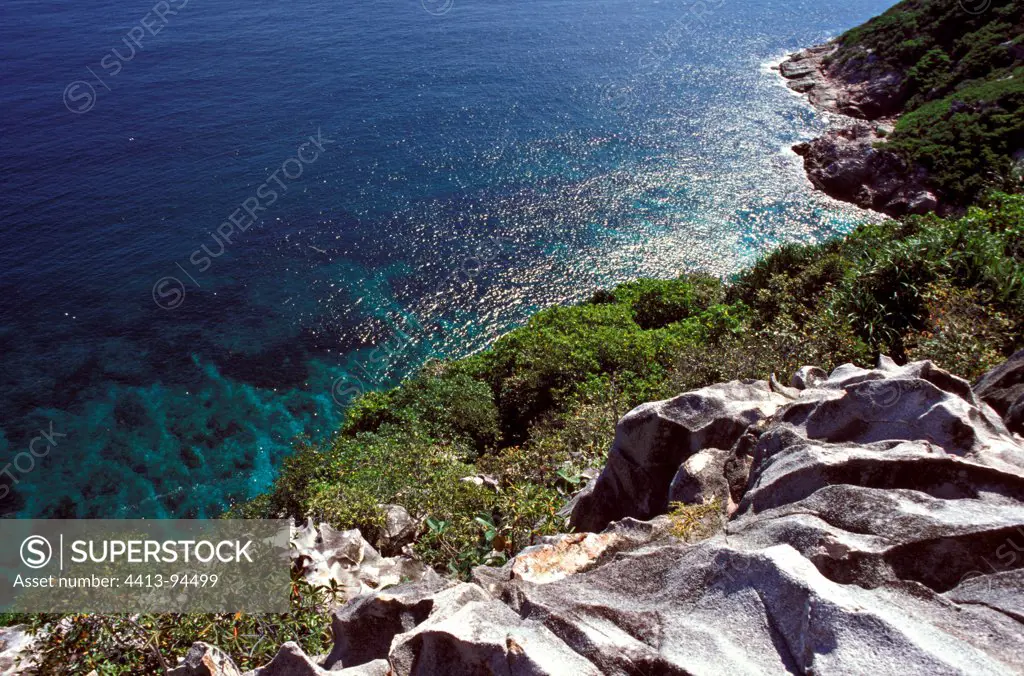 Rock shore of Aride Island Seychelles