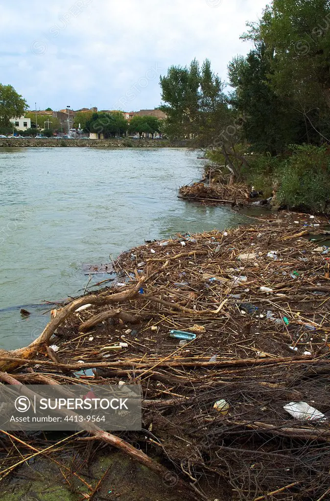 Banks of Herault polluted of spared waste Agde France