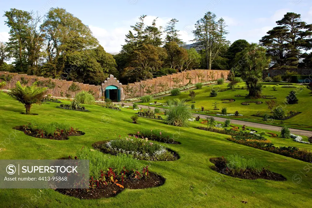 Gardens of the abbey of Kylemore in Ireland