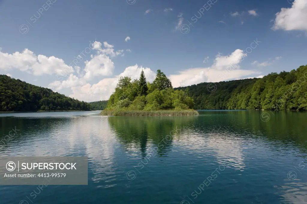 Island on a lake in the the Plitvice lakes NP Croatia