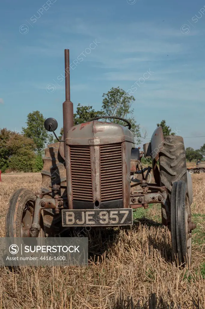 Vintage tractor in a field, Norfolk, East Anglia, England