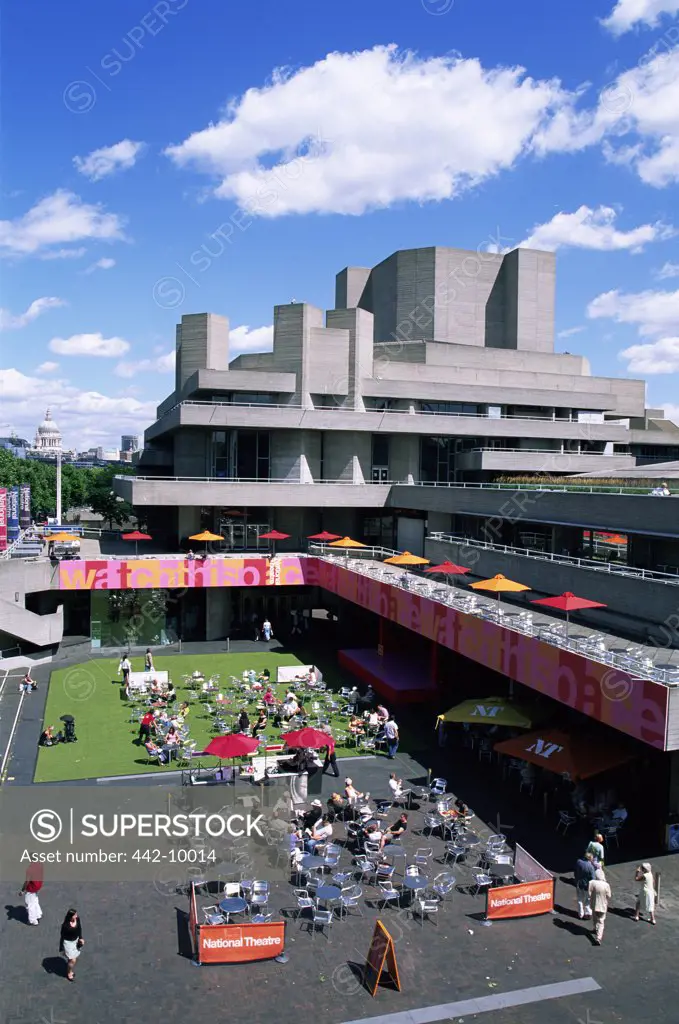High angle view of tourists near a theatre, Royal National Theatre, London, England