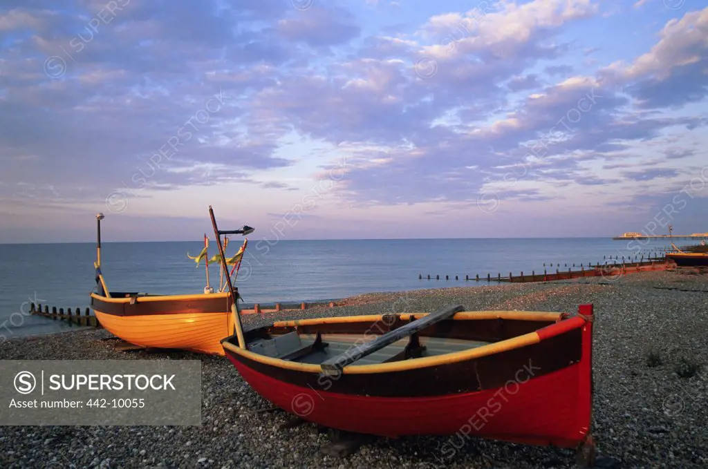 Two rowboats on the beach, Worthing, England