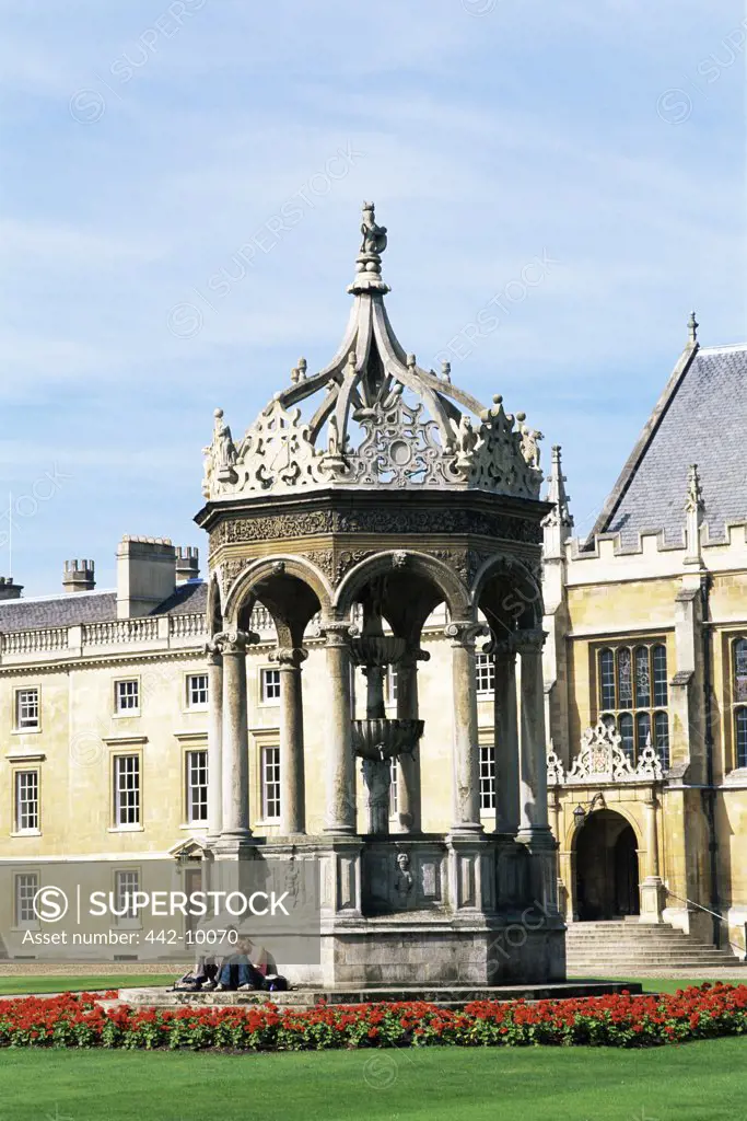 Fountain at a college, Great Court, Trinity College, Cambridge, England