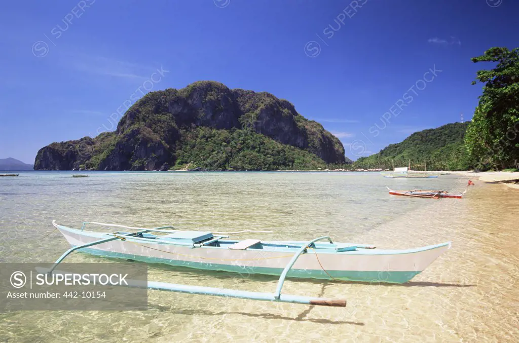 Close-up of a outrigger boat on the beach, Philippines