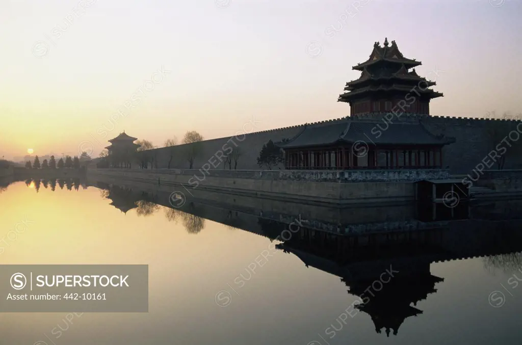 Reflection of a fort in a lake, Forbidden City, Beijing, China