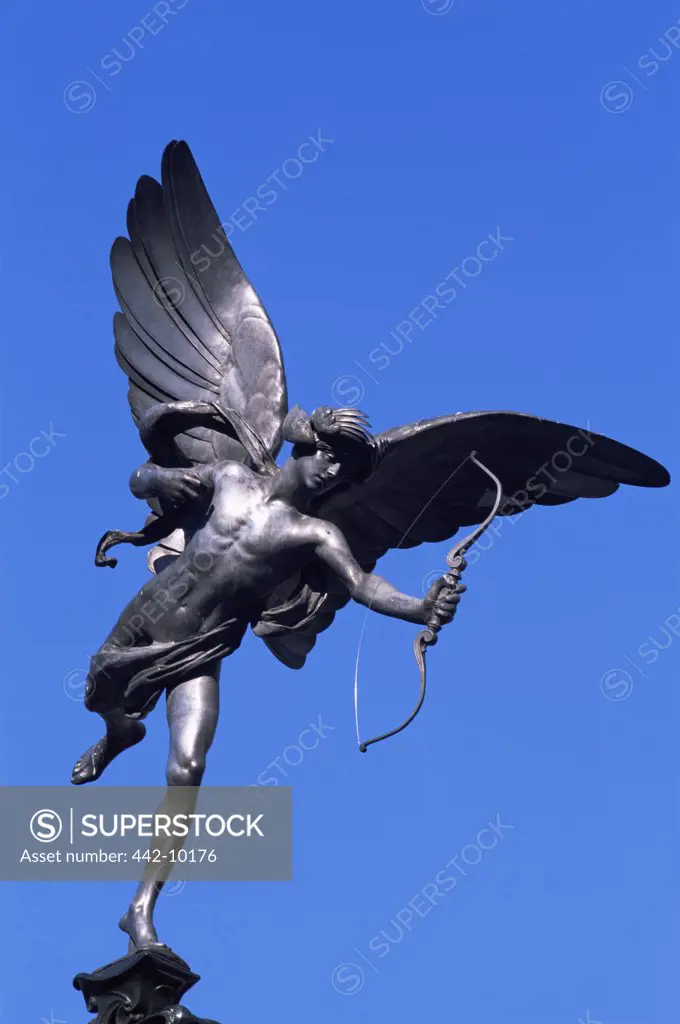 Low angle view of a statue, Statue of Eros, Piccadilly Circus, London, England