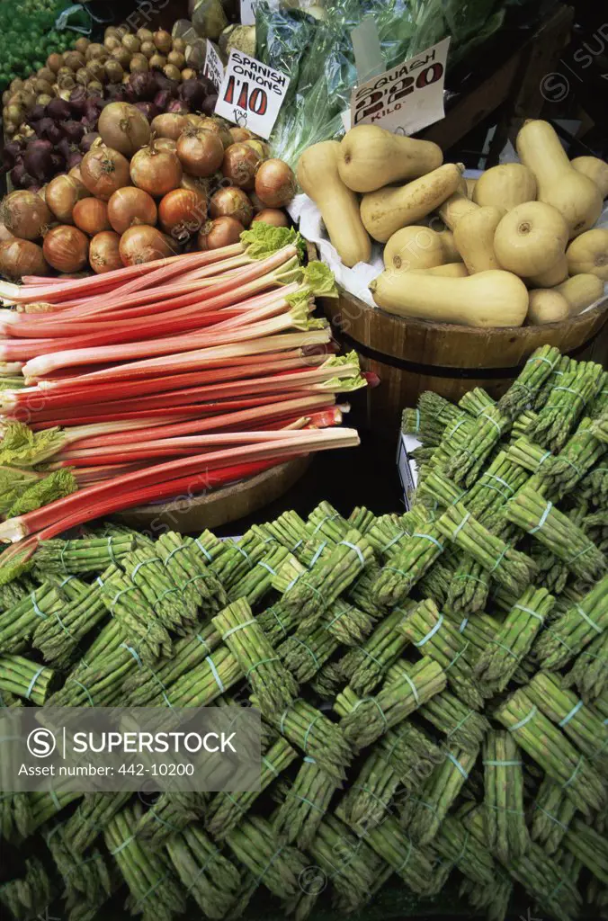Close-up of vegetables at a market stall, Borough Market, Southwark, London, England