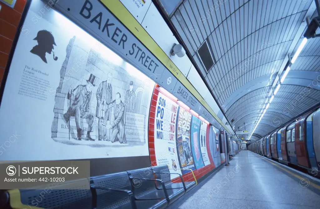 Subway train in a subway station, Baker Street Tube Station, London, England