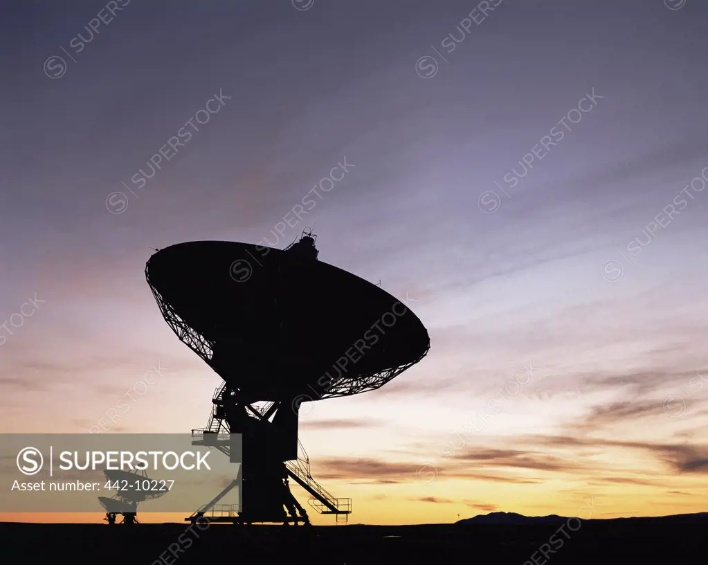 Silhouette of radio telescopes, Very Large Array, National Radio Astronomy Observatory, Socorro, New Mexico, USA