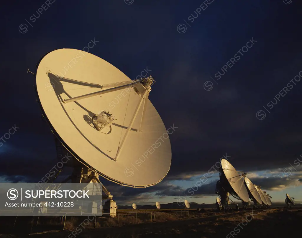 Silhouette of radio telescopes, Very Large Array, National Radio Astronomy Observatory, Socorro, New Mexico, USA