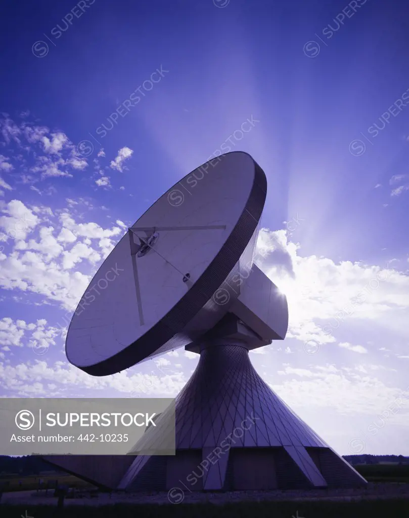 Low angle view of a satellite dish, Satellite Communications Station, Raisting, Bavaria, Germany