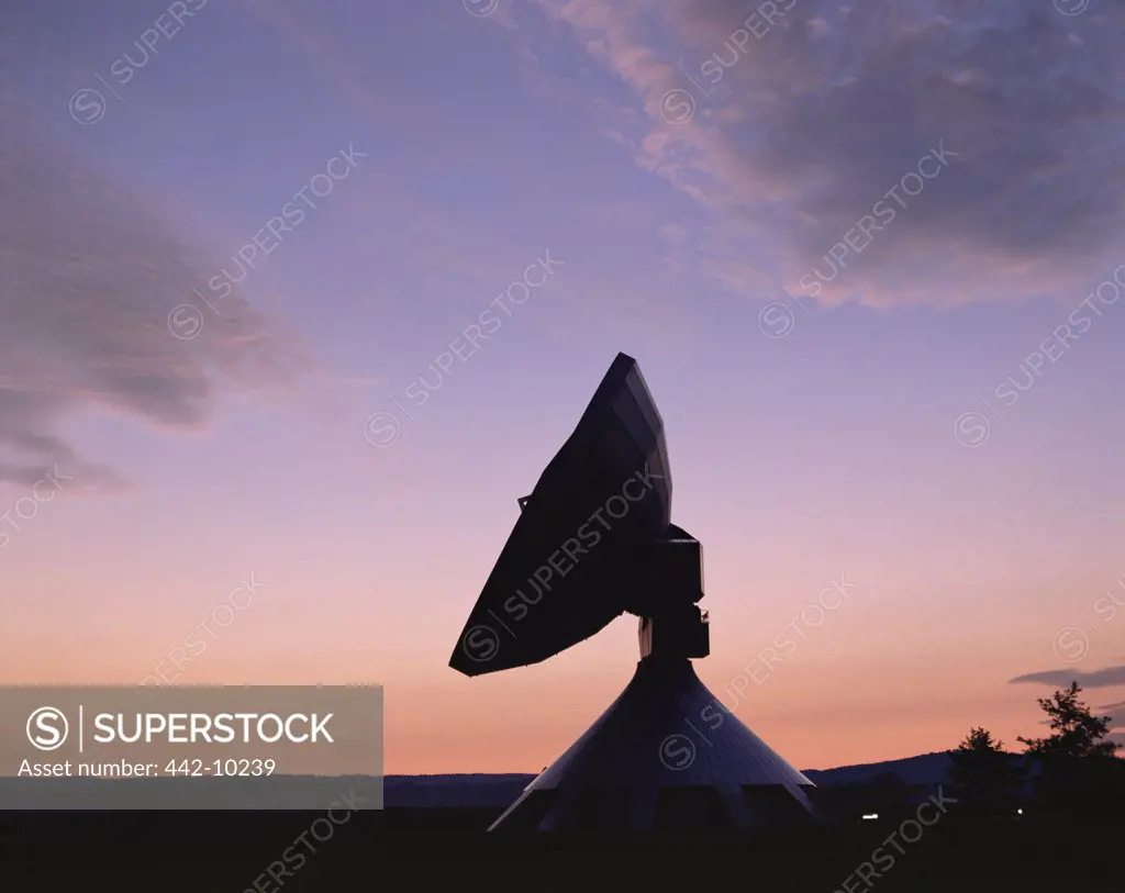 Silhouette of a satellite dish, Raisting, Bavaria, Germany