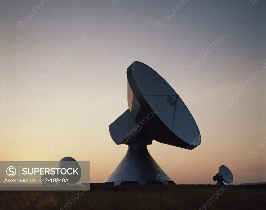 Silhouette of satellite dishes, Satellite Communications Station, Raisting, Bavaria, Germany
