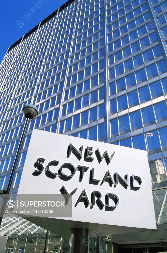Low angle view of a government building, Metropolitan Police Headquarters, New Scotland Yard, London, England