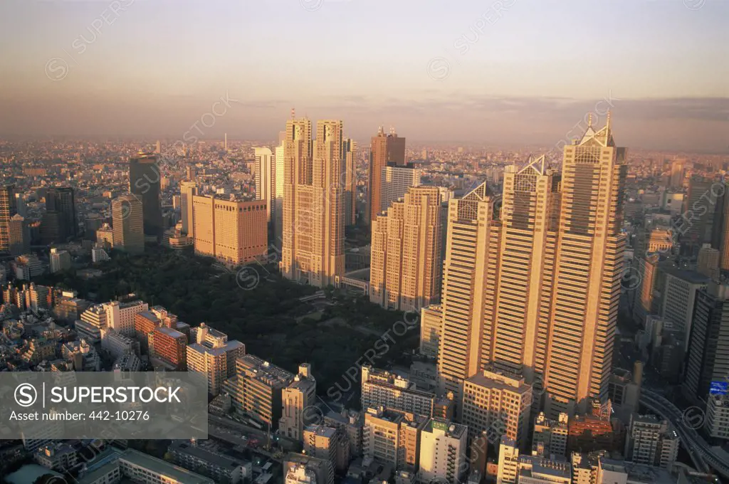 High angle view of skyscrapers in a city, Shinjuku Ward, Tokyo, Japan