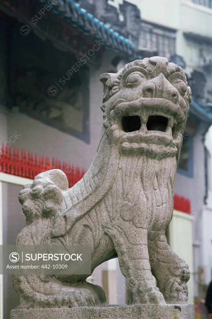Close-up of a lion statue, Man Mo Temple, Hollywood Road, Hong Kong, China