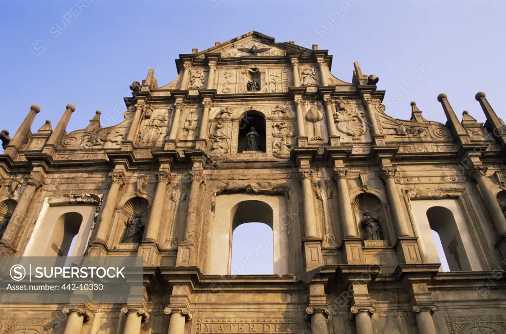 Low angle view of a cathedral, St. Paul's Cathedral, Macao, China