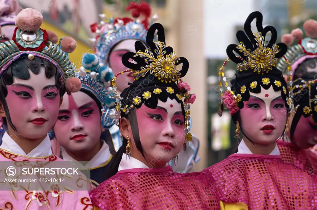 Portrait of five female Chinese opera performers, Hong Kong, China