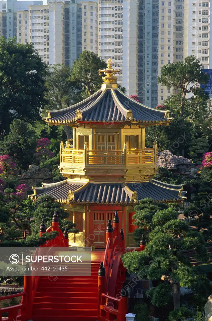 High angle view of a pavilion in a garden, Pavilion of Absolute Perfection, Nan Lian Garden, Diamond Hill, Kowloon, Hong Kong, China